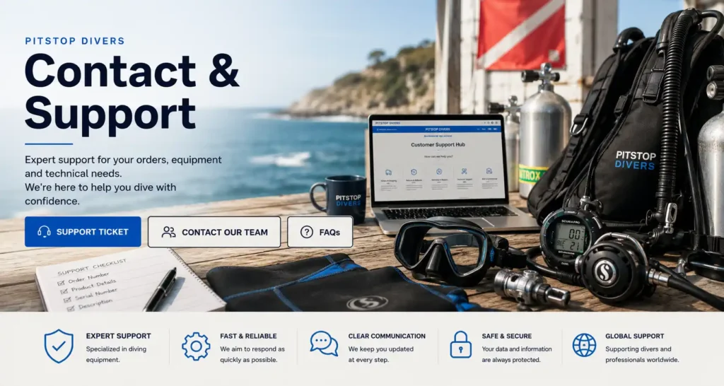 Pitstop Divers contact and support for diving equipment customers