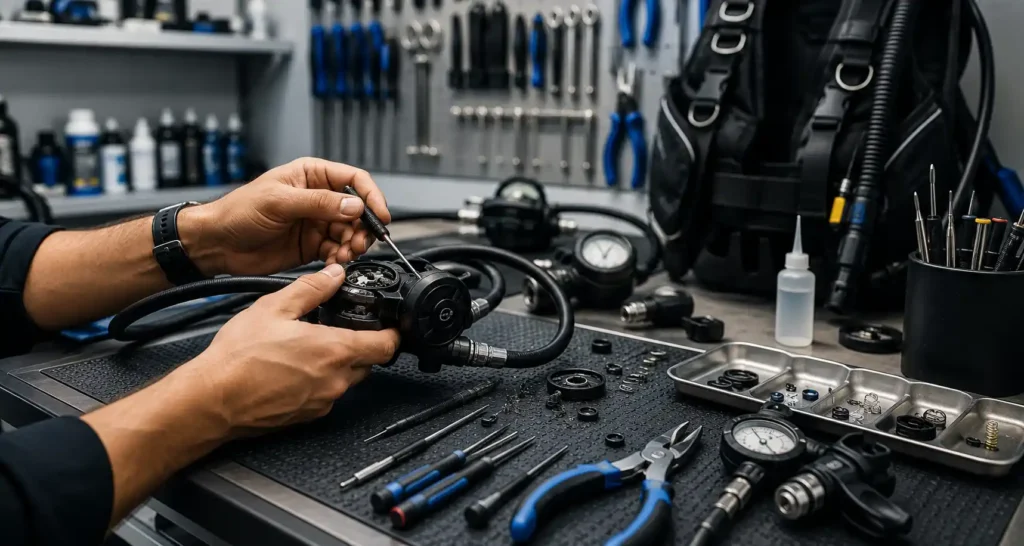 Professional diving equipment repairs and regulator servicing at Pitstop Divers